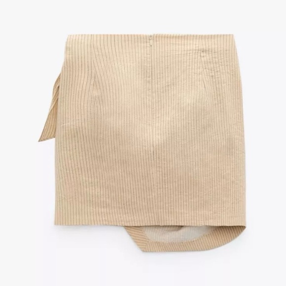 ZARA Beige Pinstripe Wrap Style Skirt & Ruched Crop Top Set – Size S - Picture 8 of 10